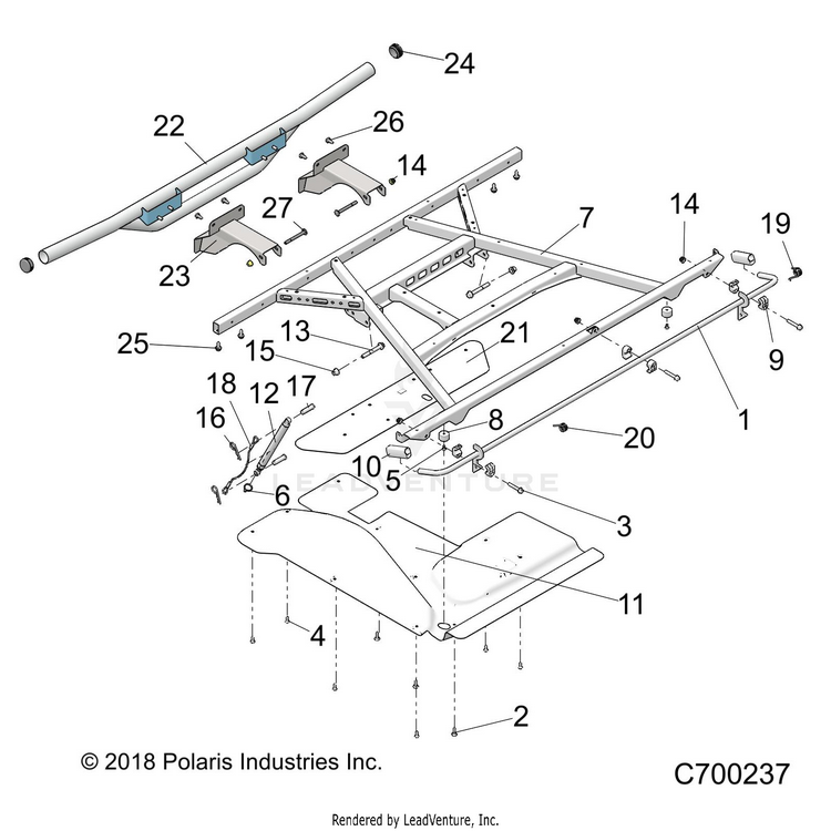 An Image of a Genuine Polaris Parts Schematic Diagram showing the schematic - BODY: BOX MOUNTING - 2019 POLARIS RANGER XP 1000 EPS HIGH LIFTER