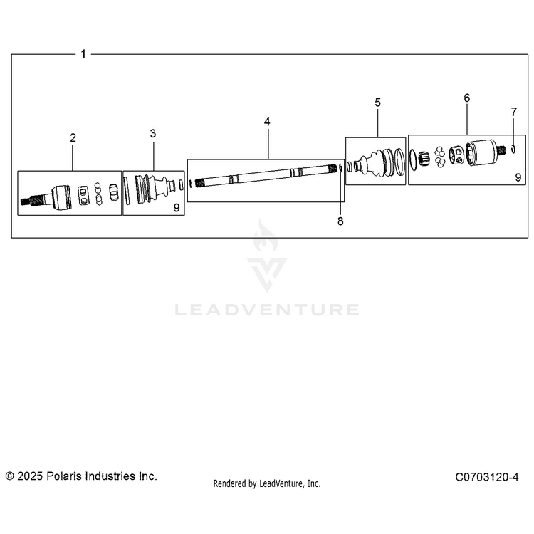 An Image of a Genuine Polaris Parts Schematic Diagram showing the schematic - DRIVE TRAIN: REAR HALF SHAFT - 2024 POLARIS GENERAL 1000 PREMIUM
