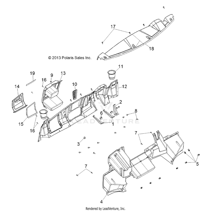 An Image of a Genuine Polaris Parts Schematic Diagram showing the schematic - BODY: DASH - 2017 POLARIS RANGER HST