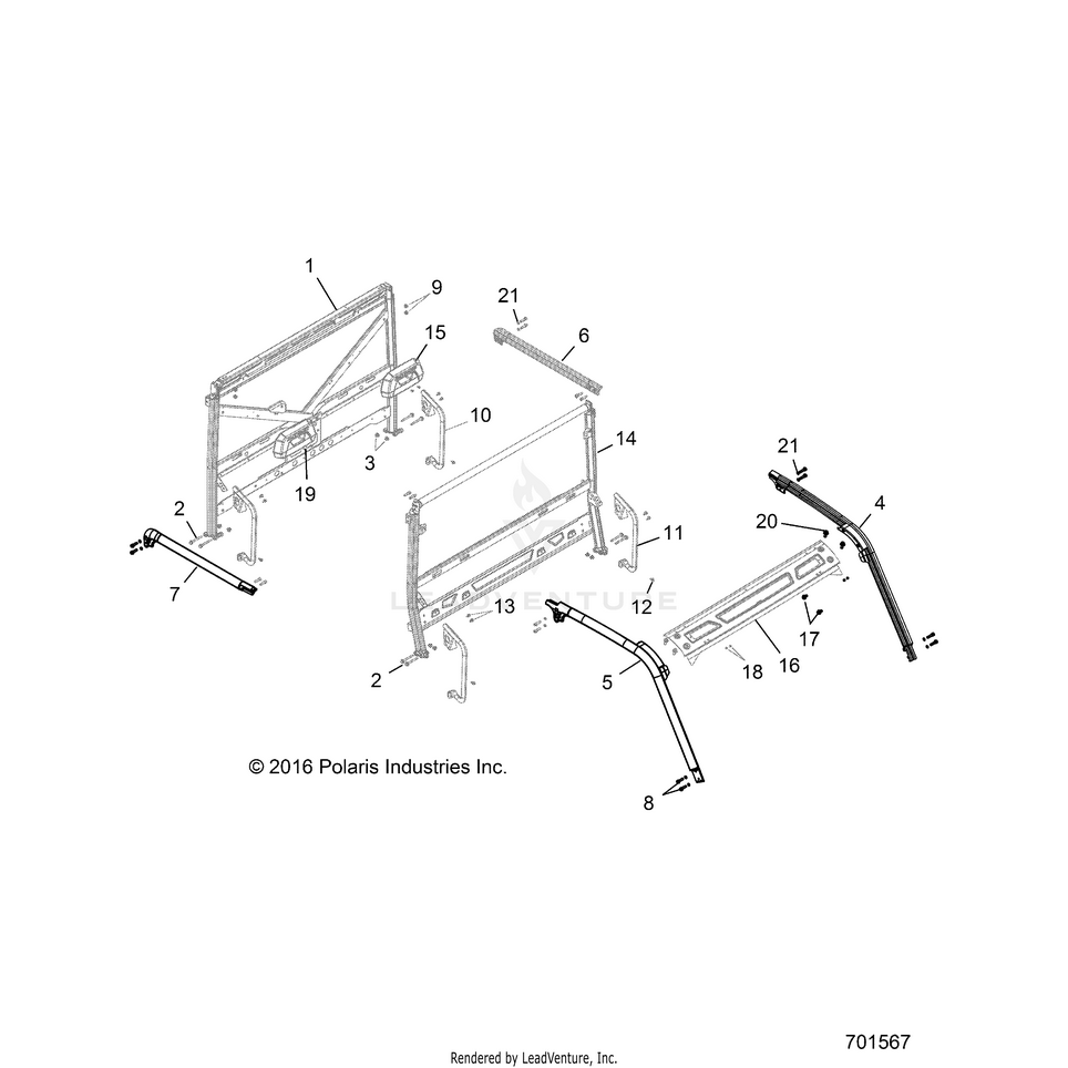 An Image of a Genuine Polaris Parts Schematic Diagram showing the schematic - CHASSIS: CAB FRAME - 2017 POLARIS RANGER CREW 1000 DIESEL