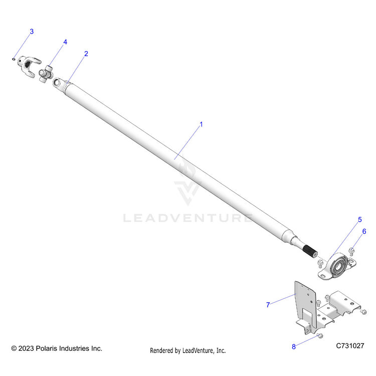 An Image of a Genuine Polaris Parts Schematic Diagram showing the schematic - DRIVE TRAIN: MID PROP SHAFT - 2024 POLARIS RANGER XD 1500 PREMIUM CREW