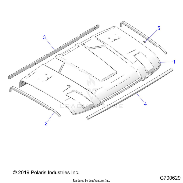 An Image of a Genuine Polaris Parts Schematic Diagram showing the schematic - ACCESSORY: ROOF - 2020 POLARIS RANGER XP 1000 EPS RIDE COMMAND