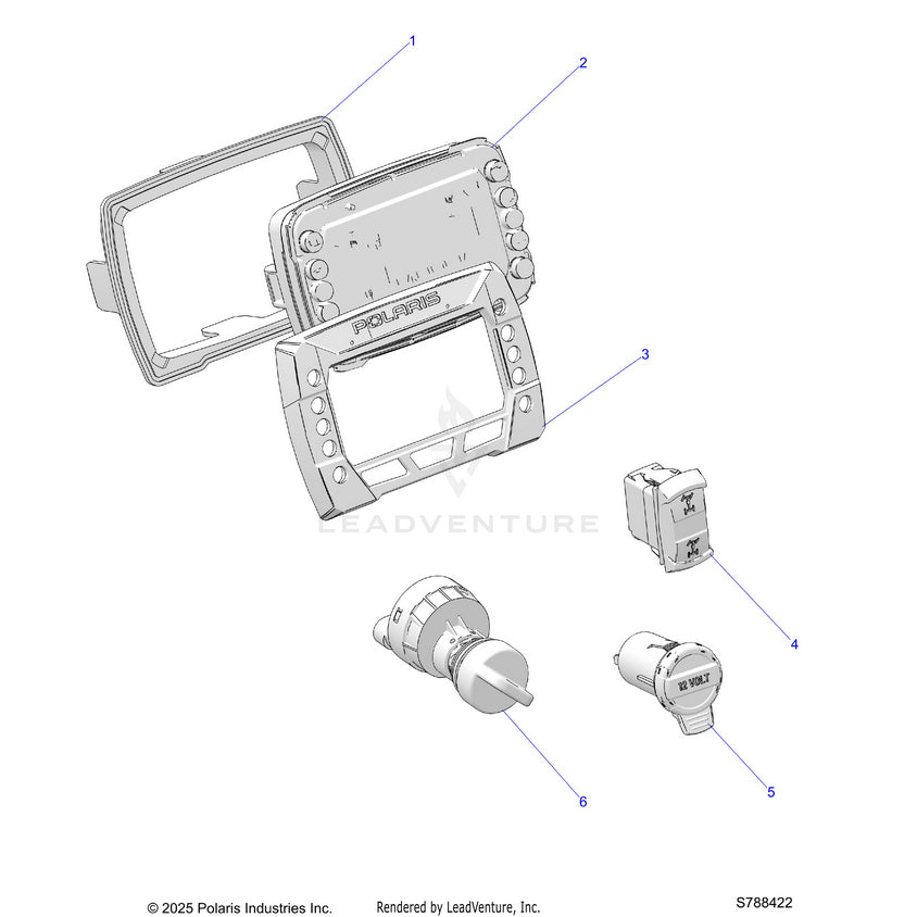 An Image of a Genuine Polaris Parts Schematic Diagram showing the schematic - ELECTRICAL: DASH INSTRUMENTS & CONTROLS - 2026 POLARIS RANGER 500