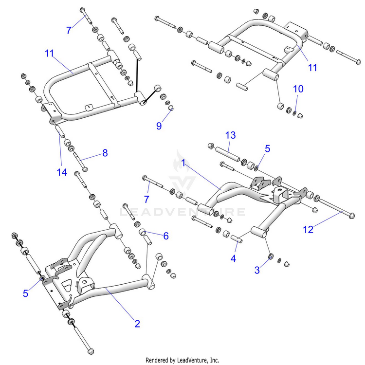 An Image of a Genuine Polaris Parts Schematic Diagram showing the schematic - SUSPENSION: REAR CONTROL ARMS - 2022 POLARIS RANGER CREW XP 1000 BIG GAME EVAP