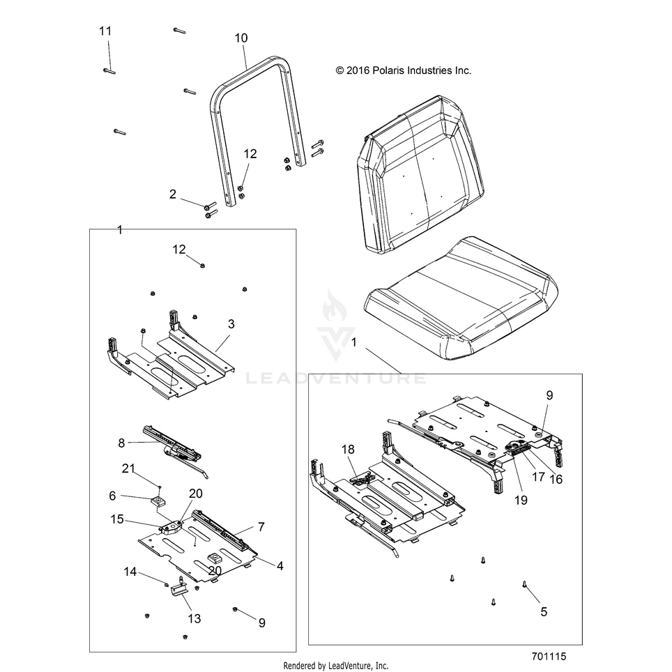 An Image of a Genuine Polaris Parts Schematic Diagram showing the schematic - BODY: SLIDER DRIVERS SEAT - 2018 POLARIS RANGER CREW 1000 EPS