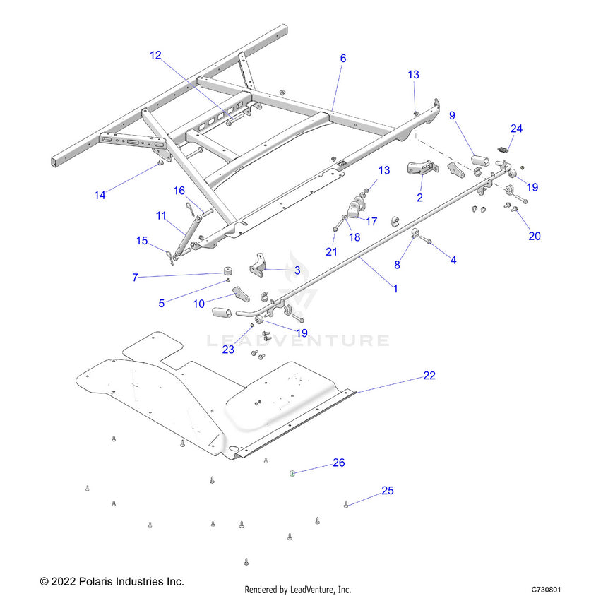 An Image of a Genuine Polaris Parts Schematic Diagram showing the schematic - BODY: BOX MOUNTING - 2023 POLARIS RANGER XP 1000 PREMIUM