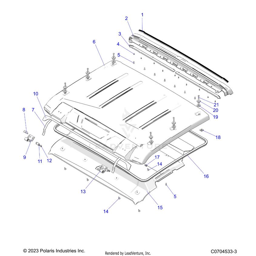 An Image of a Genuine Polaris Parts Schematic Diagram showing the schematic - BODY: ROOF ASM. - 2024 POLARIS XPEDITION XP NORTHSTAR