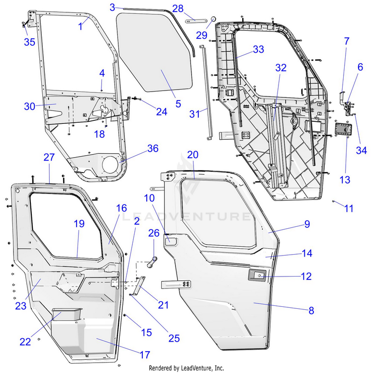 An Image of a Genuine Polaris Parts Schematic Diagram showing the schematic - BODY: DOOR FULL - 2020 POLARIS RANGER XP 1000 EPS NORTHSTAR RIDE COMMAND