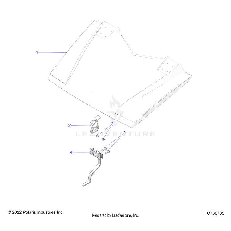 An Image of a Genuine Polaris Parts Schematic Diagram showing the schematic - BODY: HOOD LATCH - 2025 POLARIS RANGER 570 FULL SIZE