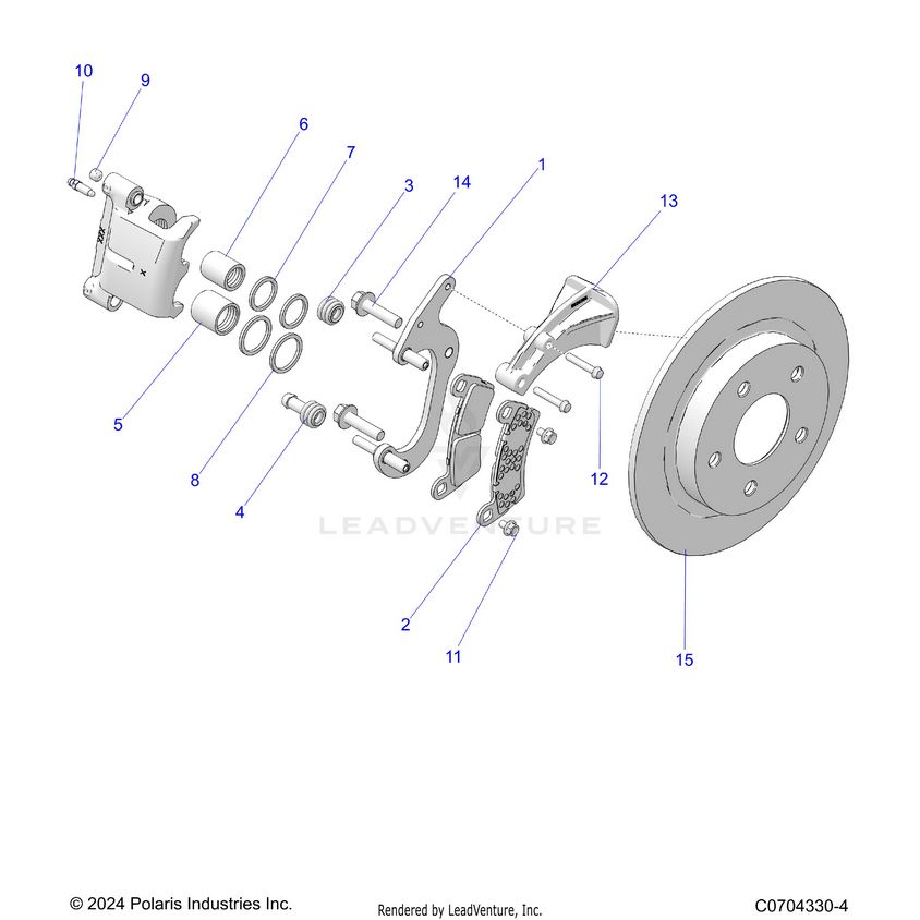 An Image of a Genuine Polaris Parts Schematic Diagram showing the schematic - BRAKES: REAR CALIPER - 2024 POLARIS XPEDITION ADV ULTIMATE