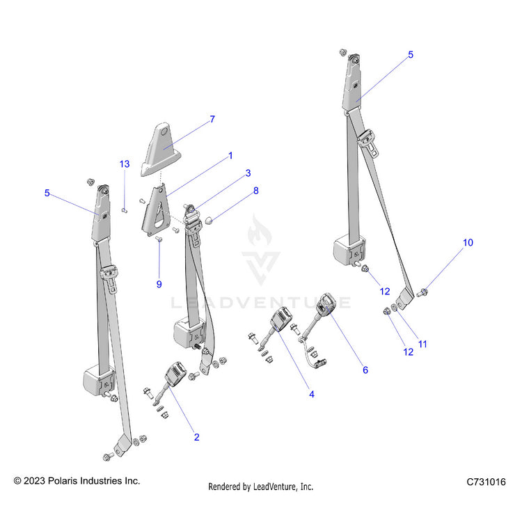 An Image of a Genuine Polaris Parts Schematic Diagram showing the schematic - BODY: SEAT BELT - 2024 POLARIS RANGER XD 1500 NORTHSTAR ULTIMATE