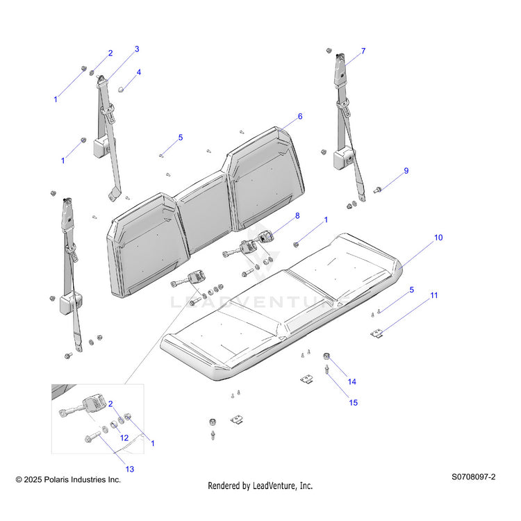 An Image of a Genuine Polaris Parts Schematic Diagram showing the schematic - BODY: SEATS REAR - 2026 POLARIS RANGER 1000 CREW