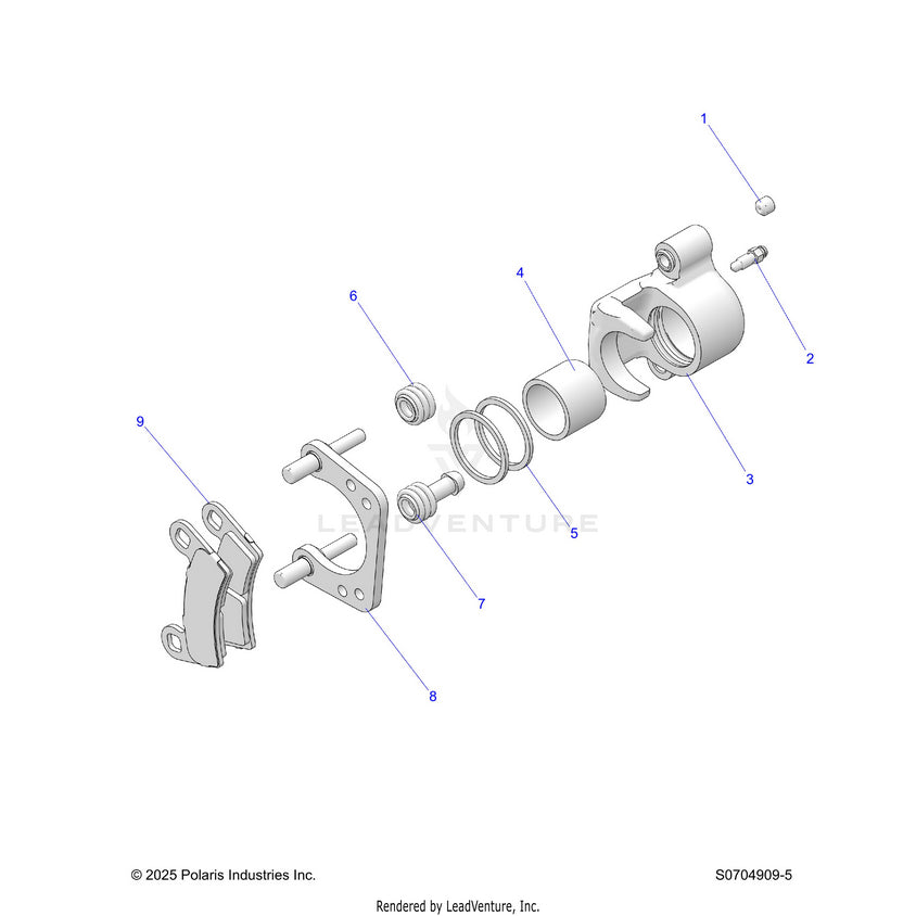 An Image of a Genuine Polaris Parts Schematic Diagram showing the schematic - BRAKES: CALIPER REAR - 2026 POLARIS RANGER 570 CREW NORTHSTAR