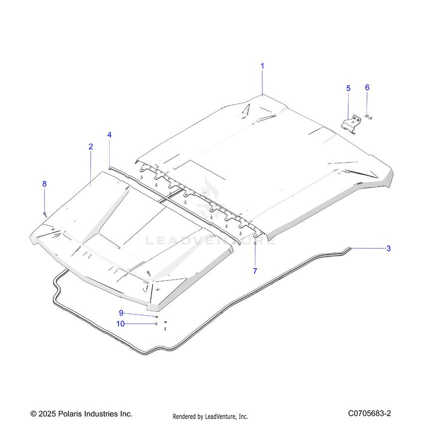 An Image of a Genuine Polaris Parts Schematic Diagram showing the schematic - BODY: ROOF - 2026 POLARIS GENERAL XP 4 1000 ULTIMATE