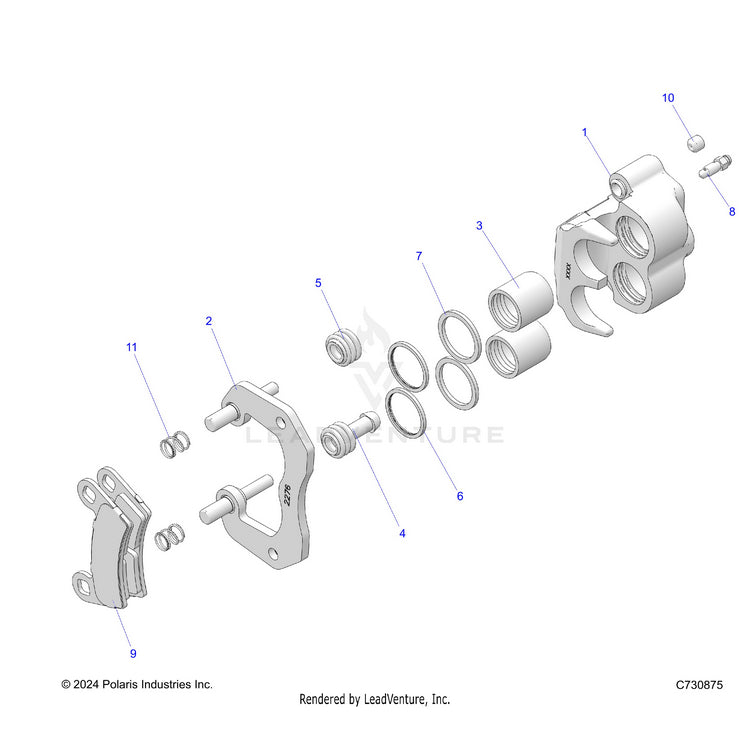 An Image of a Genuine Polaris Parts Schematic Diagram showing the schematic - BRAKES: REAR CALIPER - 2025 POLARIS RANGER 1000 CREW EPS