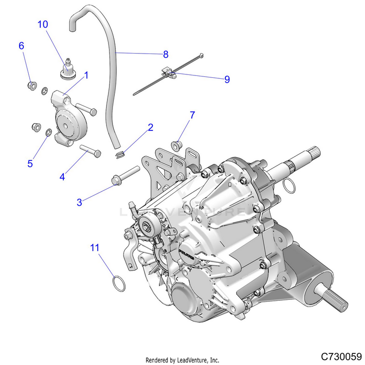 An Image of a Genuine Polaris Parts Schematic Diagram showing the schematic - DRIVE TRAIN: MAIN GEARCASE MOUNTING - 2022 POLARIS RANGER CREW 1000