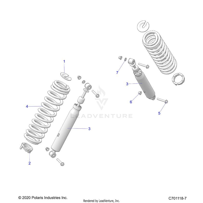 An Image of a Genuine Polaris Parts Schematic Diagram showing the schematic - SUSPENSION: REAR SHOCK MOUNTING - 2025 POLARIS GENERAL 1000 SPORT