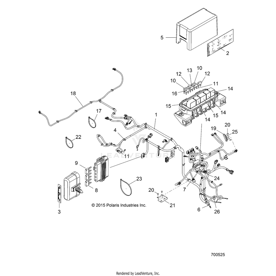 An Image of a Genuine Polaris Parts Schematic Diagram showing the schematic - ELECTRICAL: WIRE HARNESSES - 2016 POLARIS RANGER EV