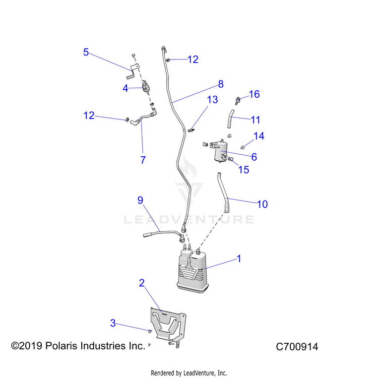 An Image of a Genuine Polaris Parts Schematic Diagram showing the schematic - FUEL: SYSTEM TANK EVAP - 2023 POLARIS RANGER XP 1000 PREMIUM
