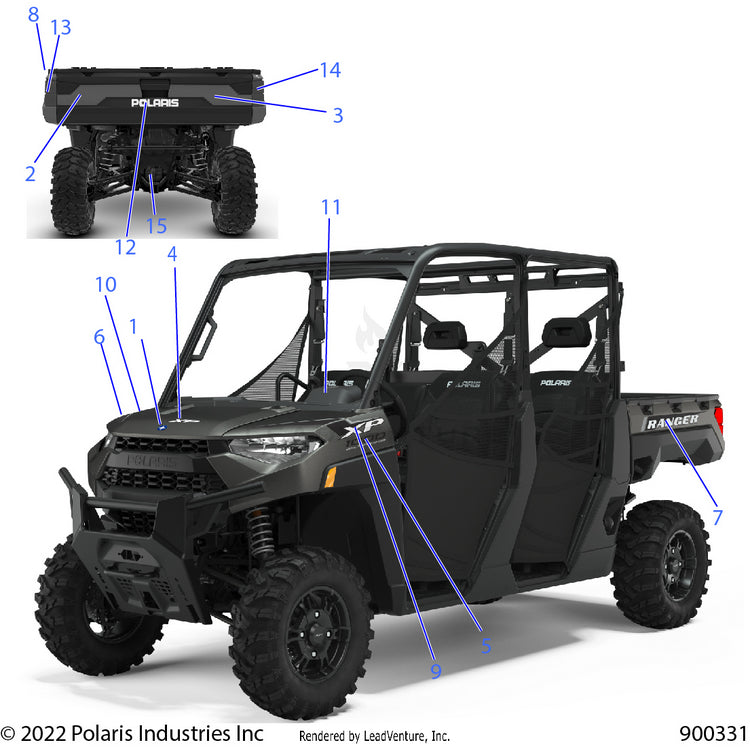 An Image of a Genuine Polaris Parts Schematic Diagram showing the schematic - BODY: DECALS GRAPHIC - 2022 POLARIS RANGER CREW XP 1000 NORTHSTAR