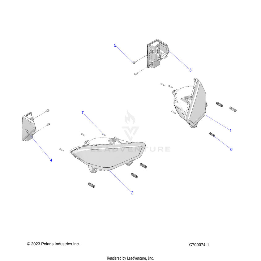 An Image of a Genuine Polaris Parts Schematic Diagram showing the schematic - ELECTRICAL: HEADLIGHTS & TAILLIGHTS - 2026 POLARIS RANGER 1000 XP CREW PREMIUM