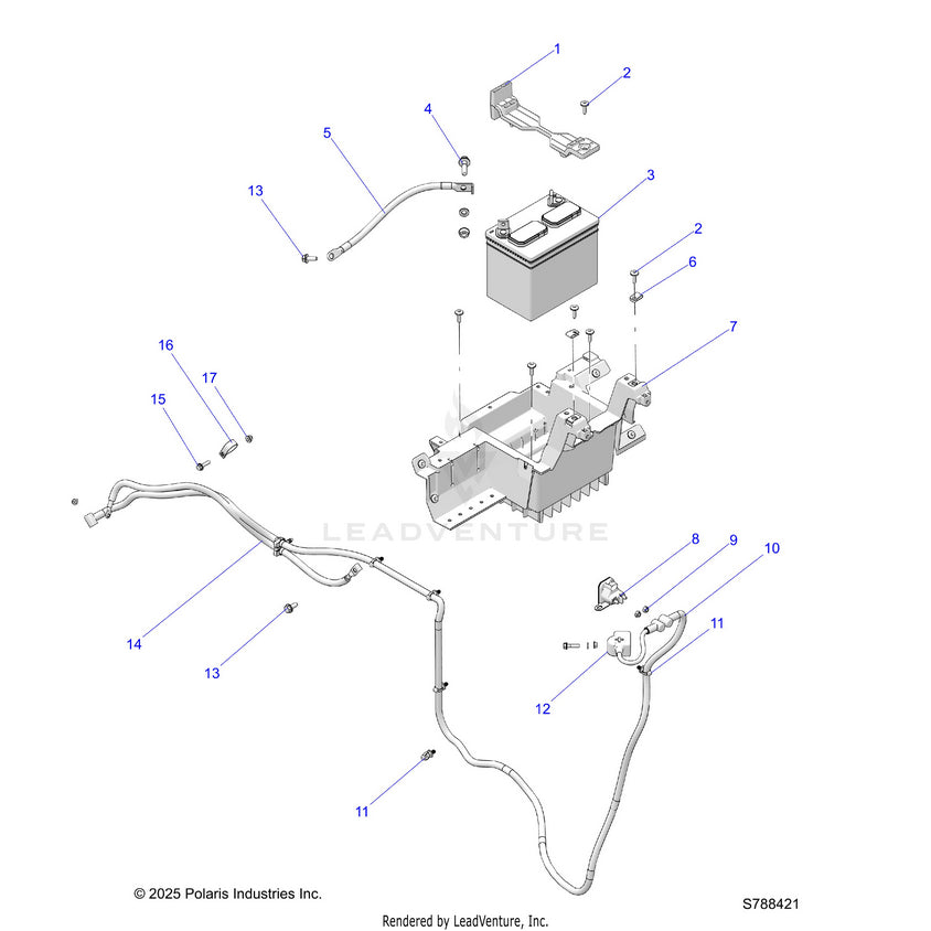 An Image of a Genuine Polaris Parts Schematic Diagram showing the schematic - ELECTRICAL: BATTERY - 2026 POLARIS RANGER 500