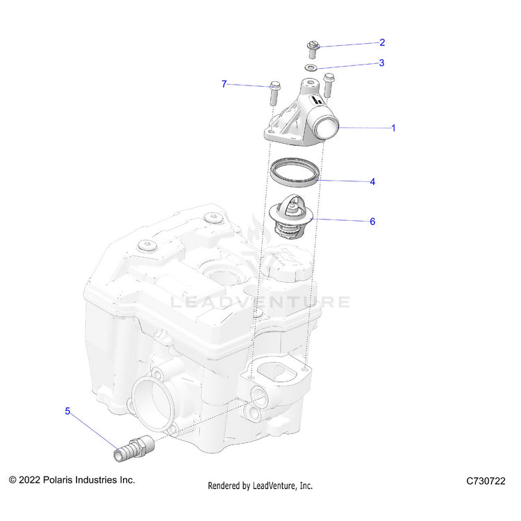 An Image of a Genuine Polaris Parts Schematic Diagram showing the schematic - ENGINE: THERMOSTAT & COVER - 2025 POLARIS RANGER 570 FULL SIZE