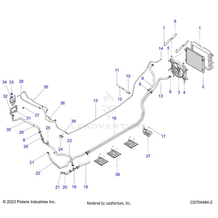 An Image of a Genuine Polaris Parts Schematic Diagram showing the schematic - ENGINE: COOLING - 2024 POLARIS XPEDITION ADV 5 ULTIMATE