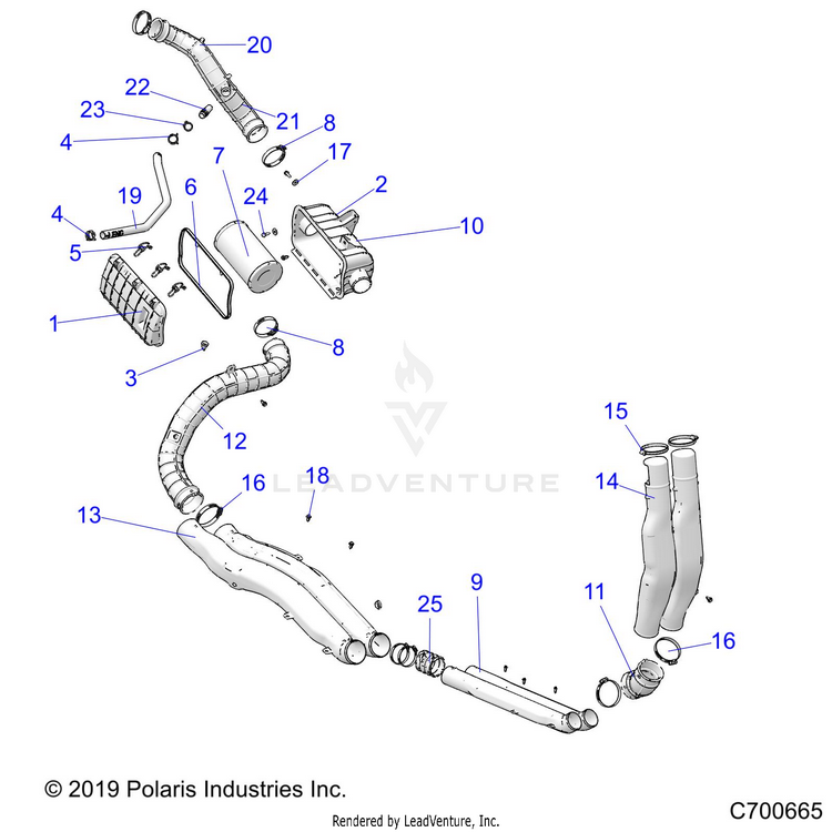 An Image of a Genuine Polaris Parts Schematic Diagram showing the schematic - ENGINE: AIR INTAKE SYSTEM - 2023 POLARIS RANGER CREW XP 1000 NORTHSTAR ULTIMATE