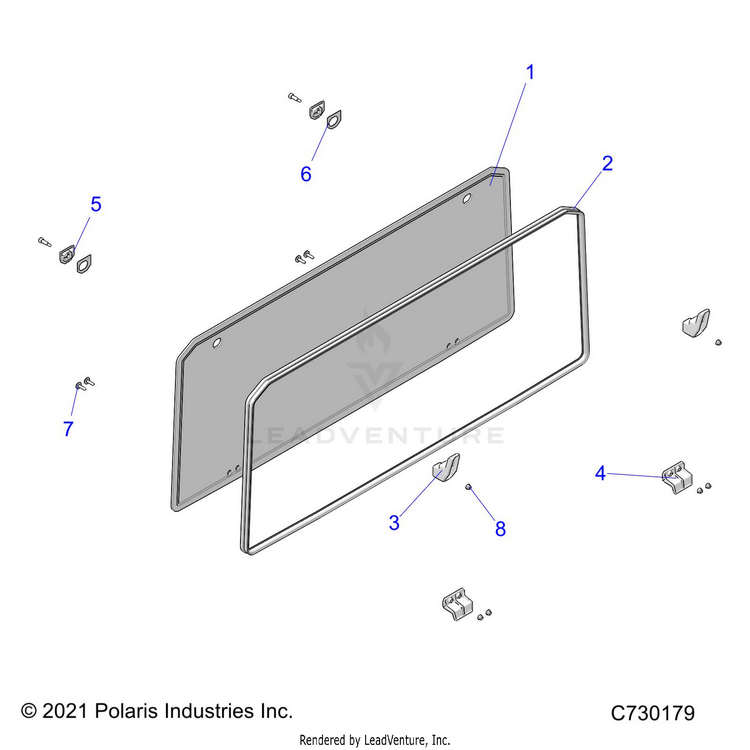 An Image of a Genuine Polaris Parts Schematic Diagram showing the schematic - BODY: REAR WINDSHIELD - 2025 POLARIS RANGER 570 NORTHSTAR