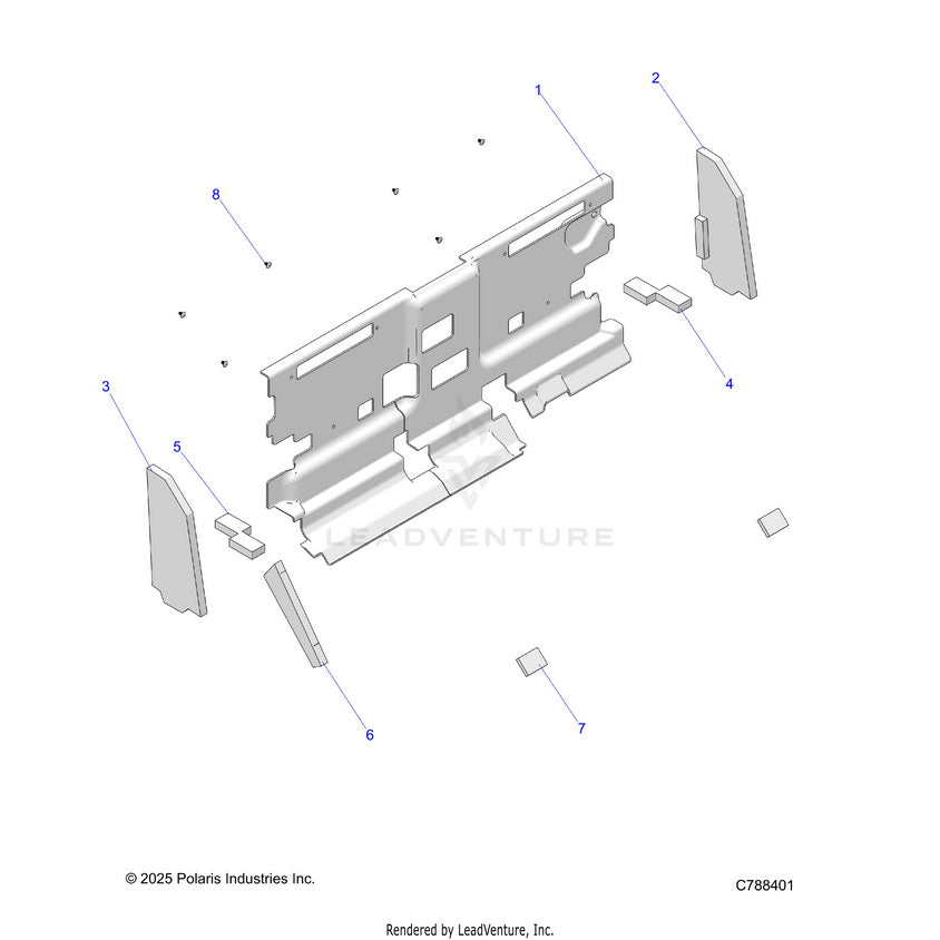 An Image of a Genuine Polaris Parts Schematic Diagram showing the schematic - BODY: CAB FOAM & REAR PANEL - 2023 POLARIS RANGER XP 1000 NORTHSTAR ULTIMATE TRAIL BOSS