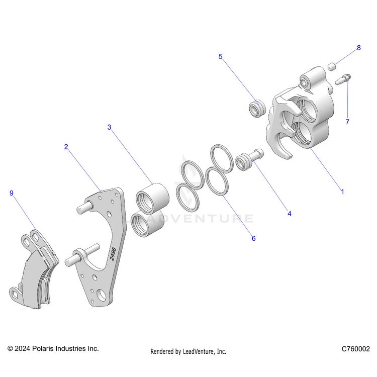 An Image of a Genuine Polaris Parts Schematic Diagram showing the schematic - BRAKES: FRONT CALIPER - 2025 POLARIS GENERAL XP 1000 ULTIMATE