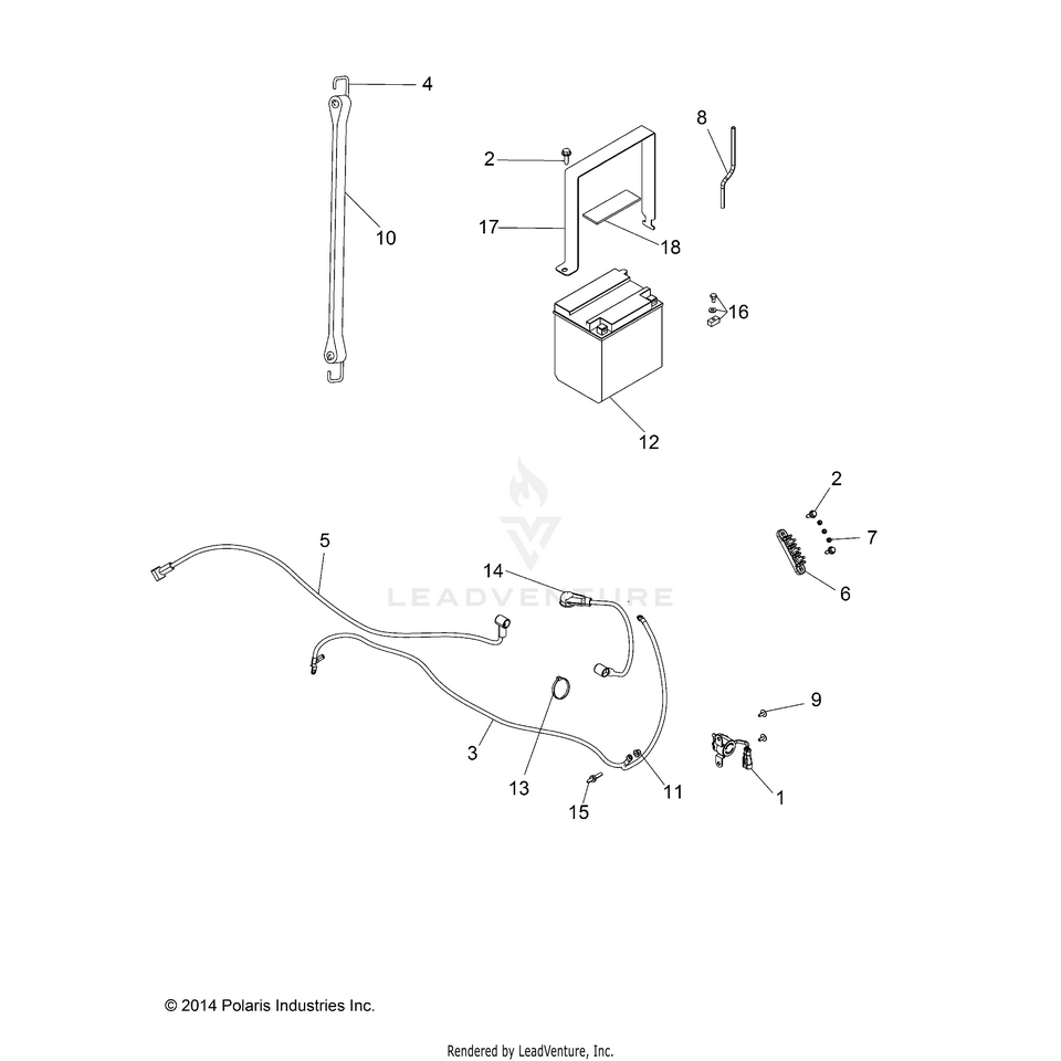 An Image of a Genuine Polaris Parts Schematic Diagram showing the schematic - ELECTRICAL: BATTERY - 2015 POLARIS RANGER 570/EPS
