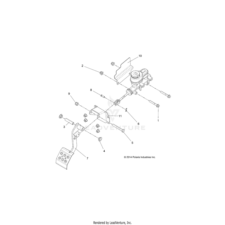An Image of a Genuine Polaris Parts Schematic Diagram showing the schematic - BRAKES: PEDAL & MASTER CYLINDER MOUNTING - 2018 POLARIS RANGER EV LIION