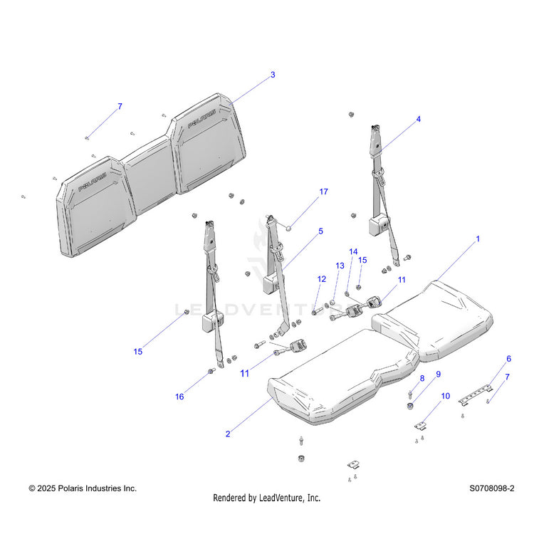 An Image of a Genuine Polaris Parts Schematic Diagram showing the schematic - BODY: SEATS REAR - 2026 POLARIS RANGER 1000 CREW EPS