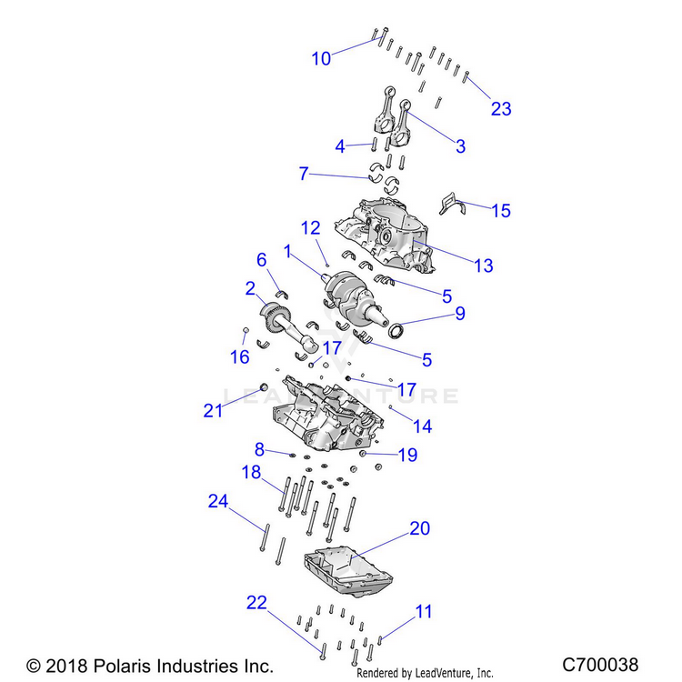 An Image of a Genuine Polaris Parts Schematic Diagram showing the schematic - ENGINE: CRANKCASE & CRANKSHAFT - 2021 POLARIS RANGER CREW XP 1000 RIDE COMMAND