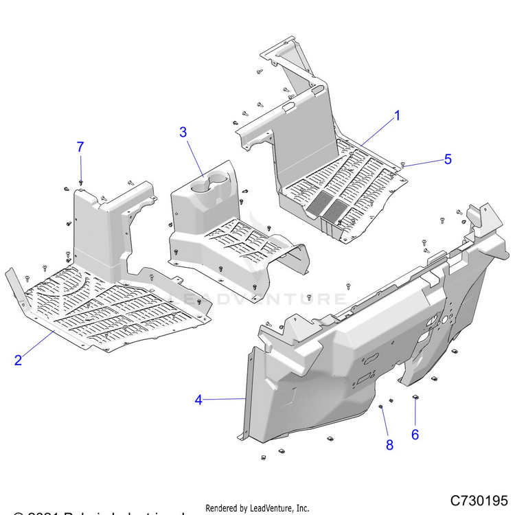An Image of a Genuine Polaris Parts Schematic Diagram showing the schematic - BODY: FLOOR - 2021 POLARIS RANGER XP 1000 NORTHSTAR ULTIMATE
