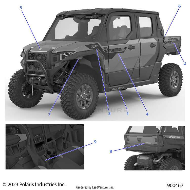 An Image of a Genuine Polaris Parts Schematic Diagram showing the schematic - BODY: DECALS GRAPHICS (2) - 2024 POLARIS XPEDITION XP5 NORTHSTAR