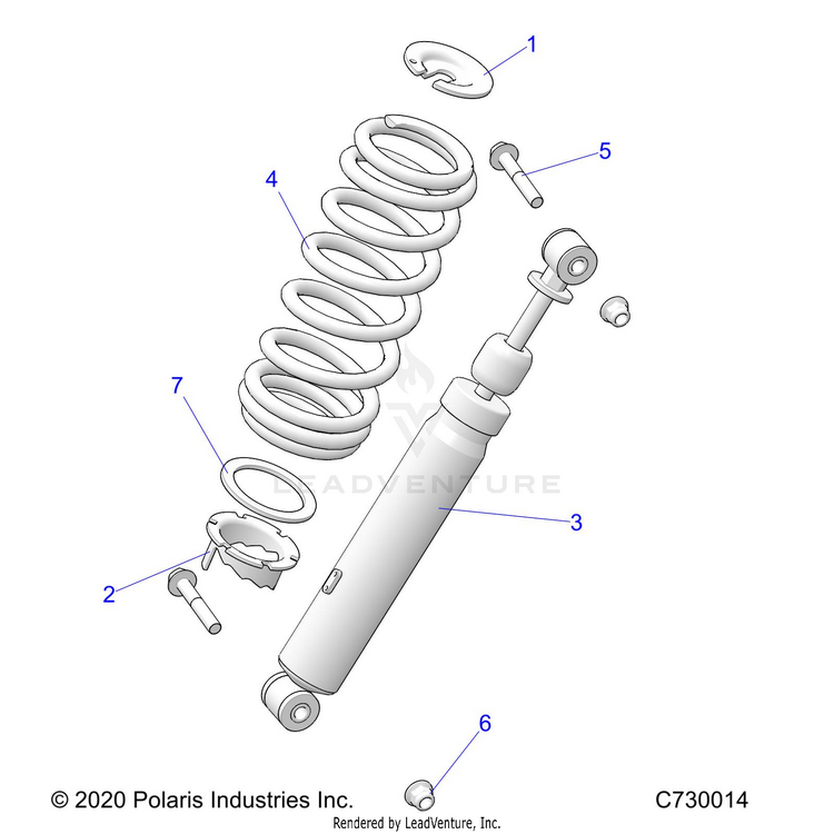 An Image of a Genuine Polaris Parts Schematic Diagram showing the schematic - SUSPENSION: FRONT SHOCK MOUNTING - 2021 POLARIS RANGER XP 1000 BIG GAME EVAP