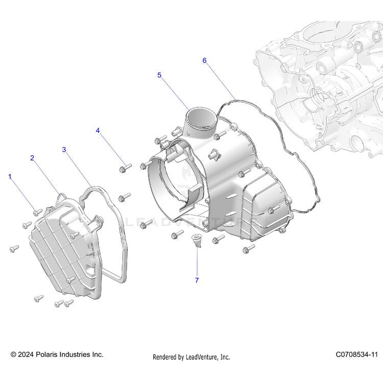 An Image of a Genuine Polaris Parts Schematic Diagram showing the schematic - ENGINE: COVERS ALTERNATOR AND COMPRESSOR - 2025 POLARIS XPEDITION XP NORTHSTAR