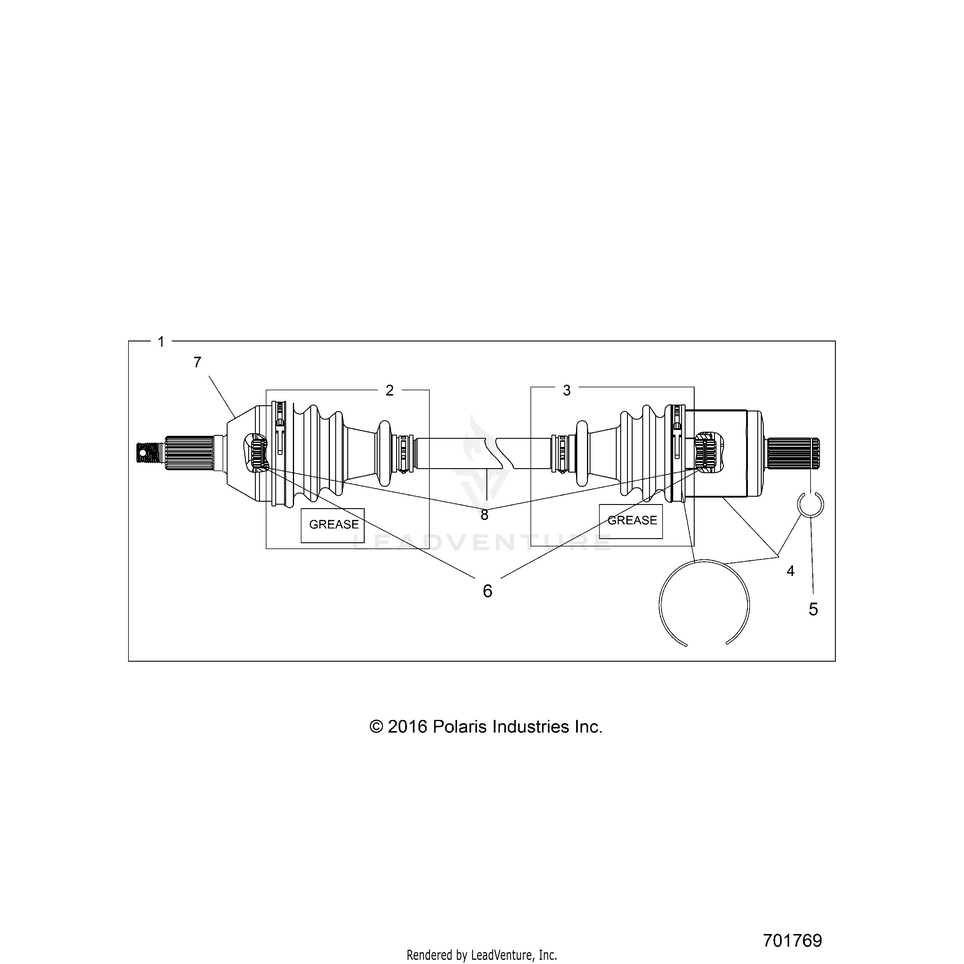 An Image of a Genuine Polaris Parts Schematic Diagram showing the schematic - DRIVE TRAIN: FRONT DRIVE SHAFT - 2018 POLARIS RANGER EV LIION