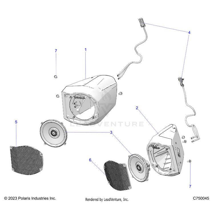 An Image of a Genuine Polaris Parts Schematic Diagram showing the schematic - ELECTRICAL: AUDIO FRONT SPEAKER - 2025 POLARIS GENERAL XP 4 1000 PREMIUM