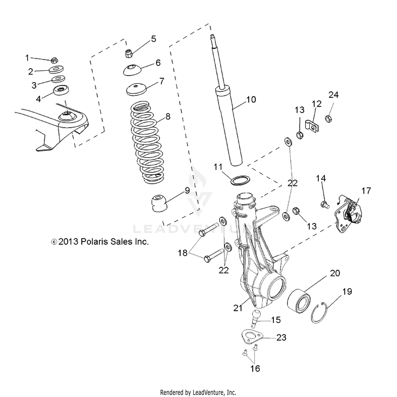 An Image of a Genuine Polaris Parts Schematic Diagram showing the schematic - SUSPENSION: FRONT STRUT - 2016 POLARIS RANGER ETX