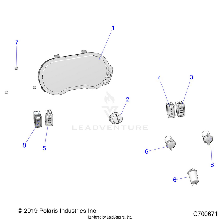 An Image of a Genuine Polaris Parts Schematic Diagram showing the schematic - ELECTRICAL: DASH INSTRUMENTS - 2020 POLARIS RANGER CREW XP 1000 EPS TX CA