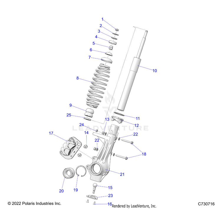 An Image of a Genuine Polaris Parts Schematic Diagram showing the schematic - SUSPENSION: FRONT STRUT - 2024 POLARIS RANGER 570 FULL SIZE