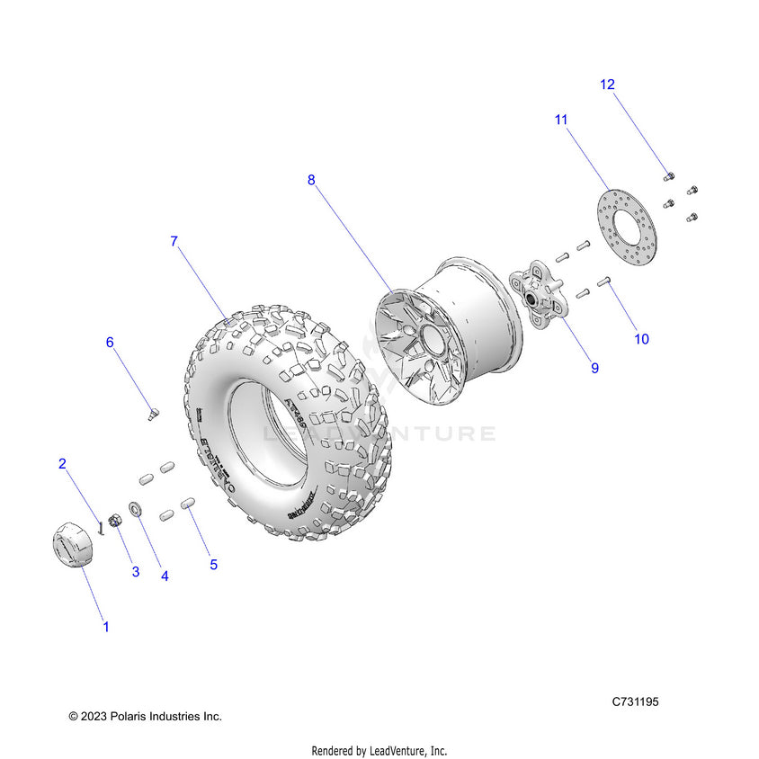An Image of a Genuine Polaris Parts Schematic Diagram showing the schematic - WHEELS: REAR PREMIUM - 2024 POLARIS RANGER 570 CREW
