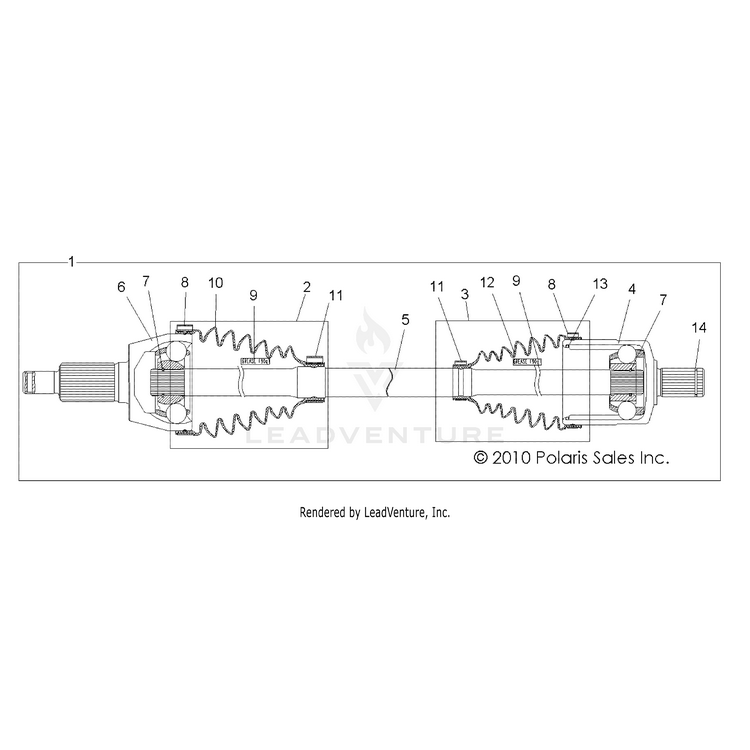 An Image of a Genuine Polaris Parts Schematic Diagram showing the schematic - DRIVE TRAIN: FRONT DRIVE SHAFT - 2015 POLARIS RANGER 800 6X6
