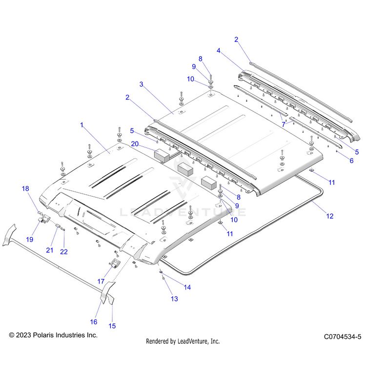 An Image of a Genuine Polaris Parts Schematic Diagram showing the schematic - BODY: ROOF - 2024 POLARIS XPEDITION XP5 NORTHSTAR
