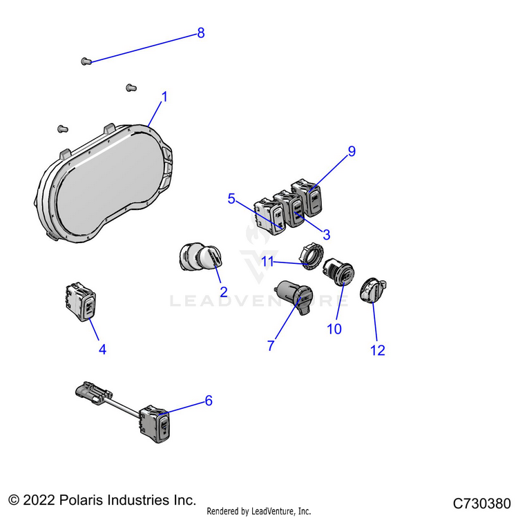 An Image of a Genuine Polaris Parts Schematic Diagram showing the schematic - ELECTRICAL: DASH INSTRUMENTS - 2022 POLARIS RANGER XP 1000 BIG GAME EVAP