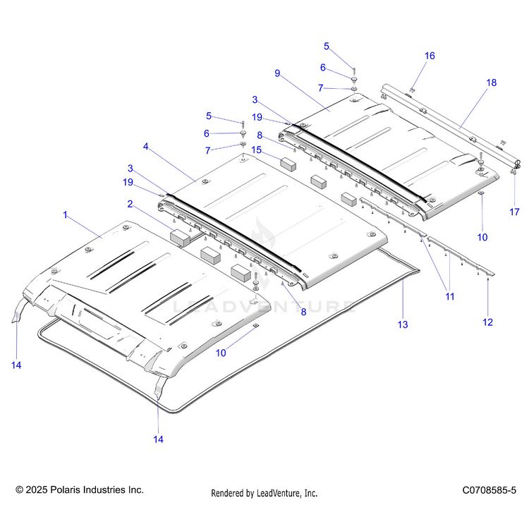An Image of a Genuine Polaris Parts Schematic Diagram showing the schematic - BODY: ROOF - 2026 POLARIS XPEDITION ADV 5 NORTHSTAR